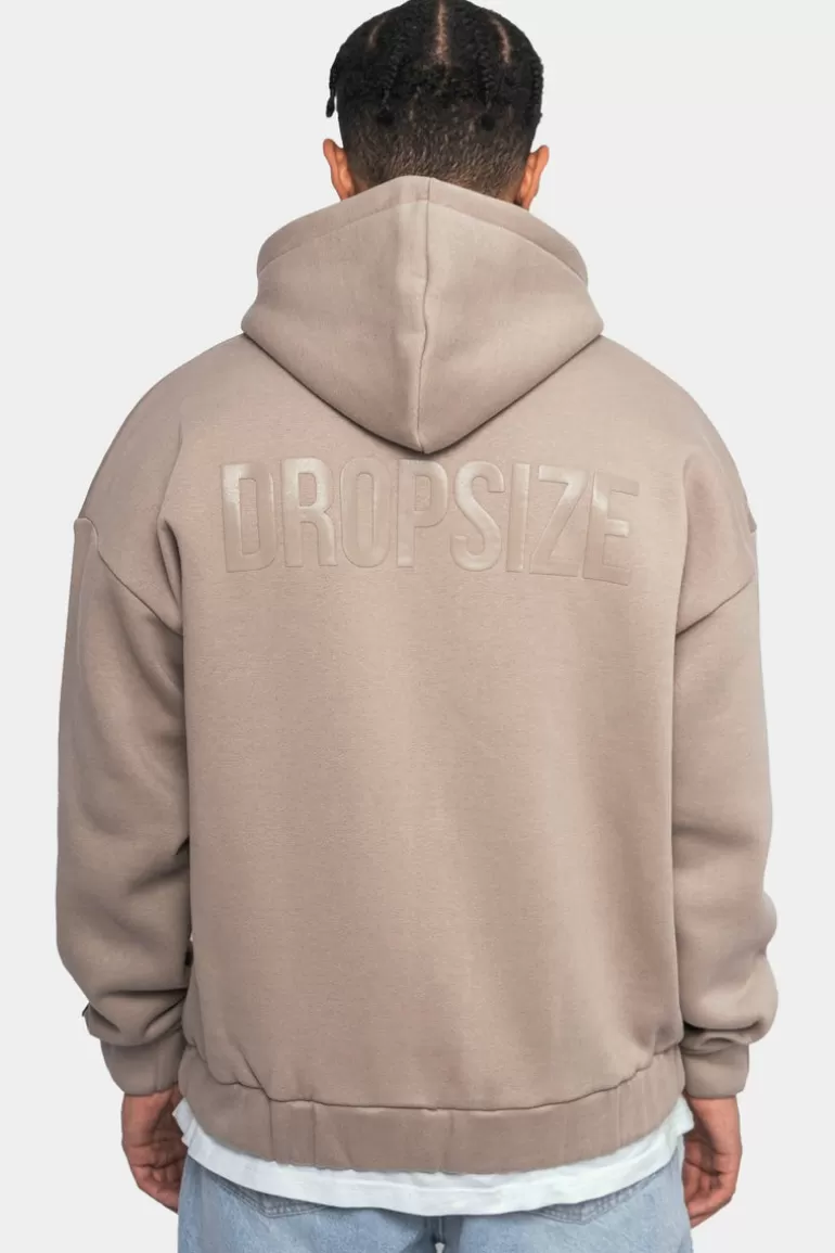 Cheap Dropsize Super Heavy Oversize Logo Zip Hoodie Simply Taupe