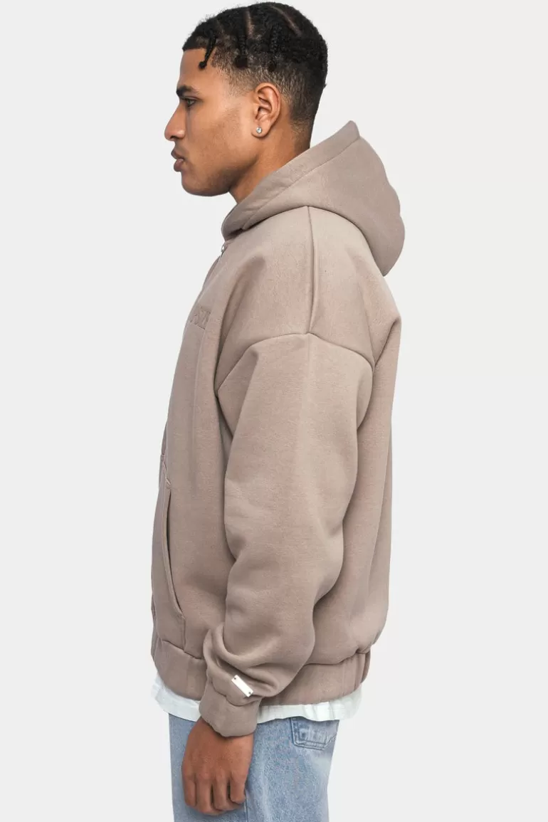 Cheap Dropsize Super Heavy Oversize Logo Zip Hoodie Simply Taupe
