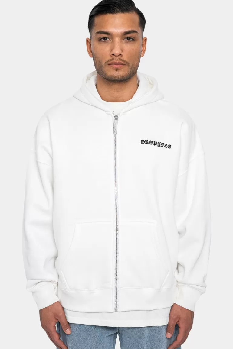 Hot Dropsize Super Heavy Oversize Logo Zip Hoodie Washed White