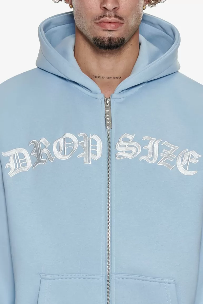 Cheap Dropsize Super Heavy Oversize Mid Front Embo Zip Hoodie Baby Blue