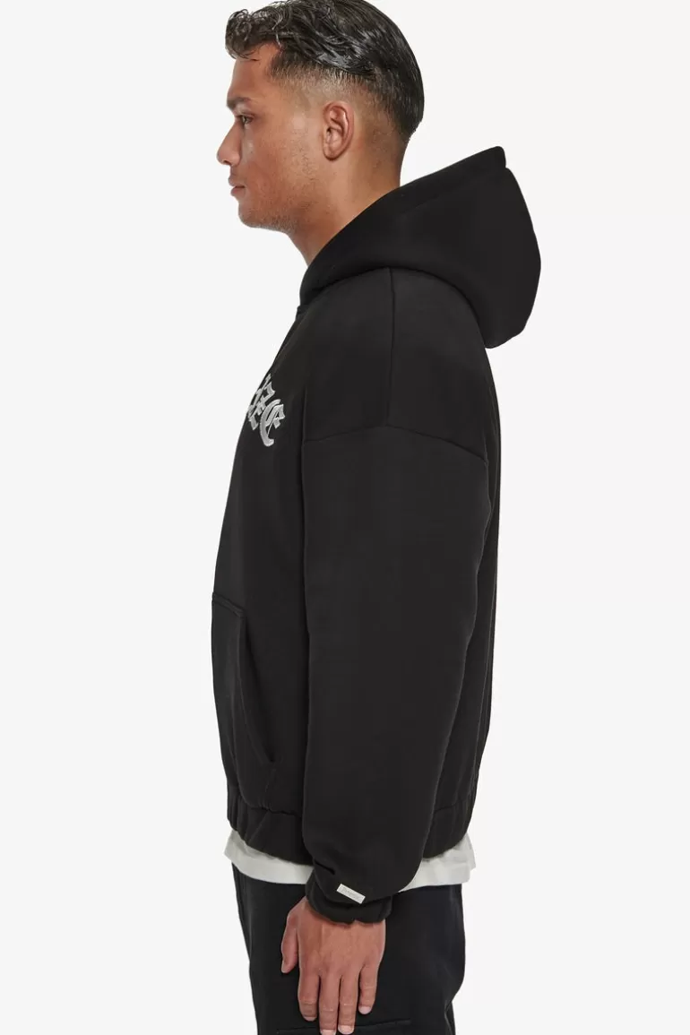 Cheap Dropsize Super Heavy Oversize Mid Front Embo Zip Hoodie Black