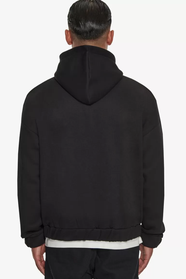 Cheap Dropsize Super Heavy Oversize Mid Front Embo Zip Hoodie Black
