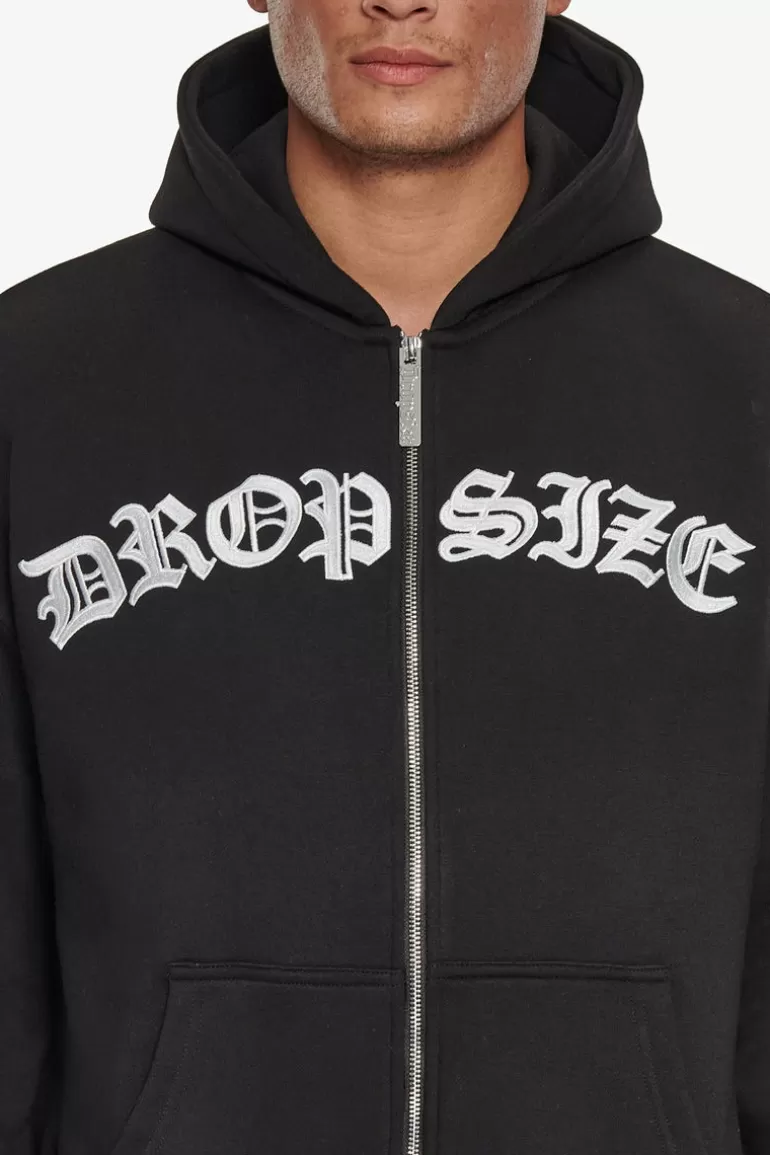 Cheap Dropsize Super Heavy Oversize Mid Front Embo Zip Hoodie Black