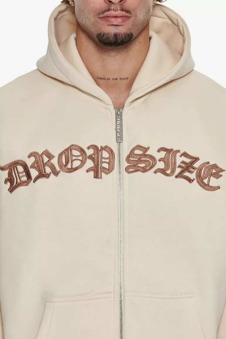Online Dropsize Super Heavy Oversize Mid Front Embo Zip Hoodie Coconut Milk