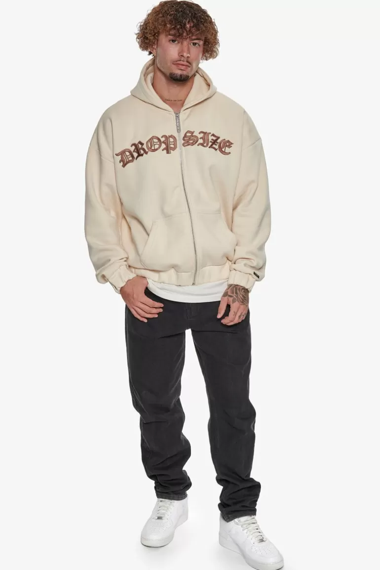 Online Dropsize Super Heavy Oversize Mid Front Embo Zip Hoodie Coconut Milk