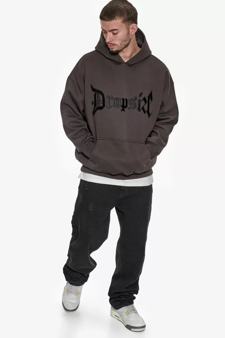 Best Dropsize Super Heavy Oversize V2 Middle Embo Hoodie Washed Black / Black