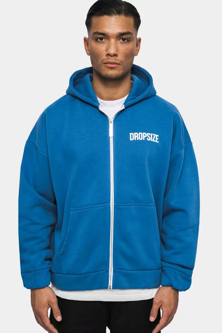Online Dropsize Super Heavy Oversized Hd Print Zip-Hoodie Washed Blue
