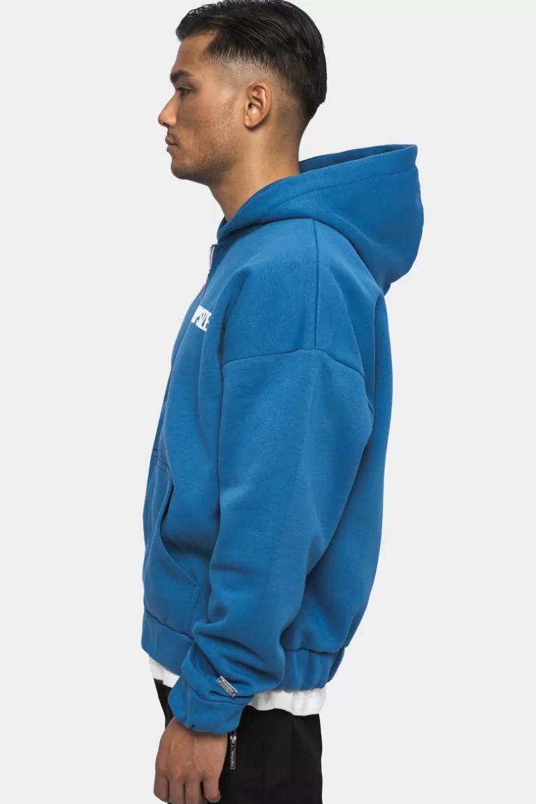 Online Dropsize Super Heavy Oversized Hd Print Zip-Hoodie Washed Blue
