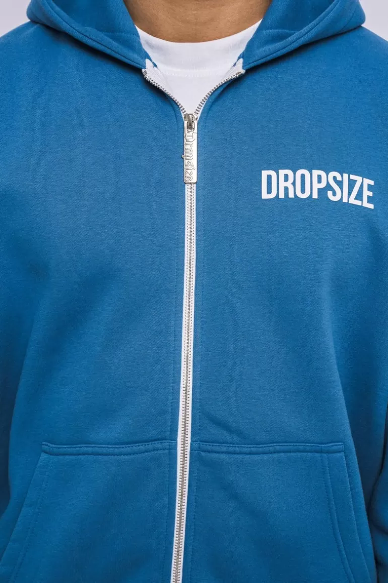 Online Dropsize Super Heavy Oversized Hd Print Zip-Hoodie Washed Blue