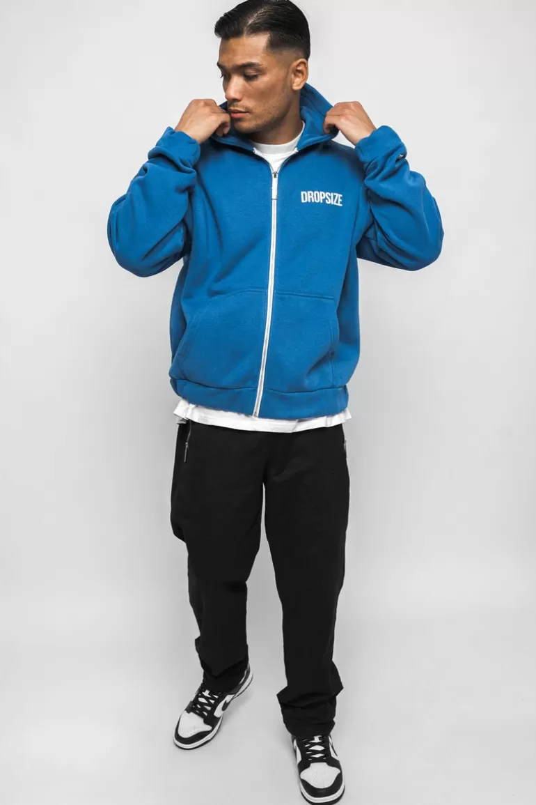 Online Dropsize Super Heavy Oversized Hd Print Zip-Hoodie Washed Blue