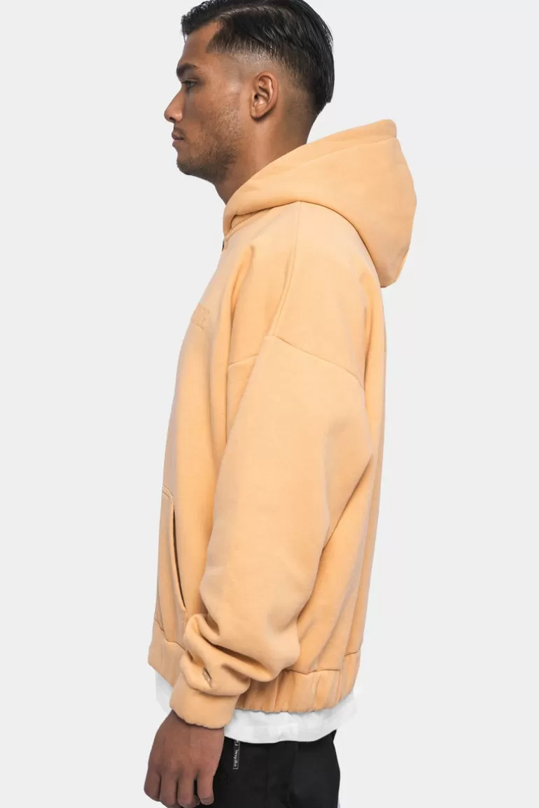 Clearance Dropsize Super Heavy Oversized Hd Print Zip-Hoodie Washed Peach
