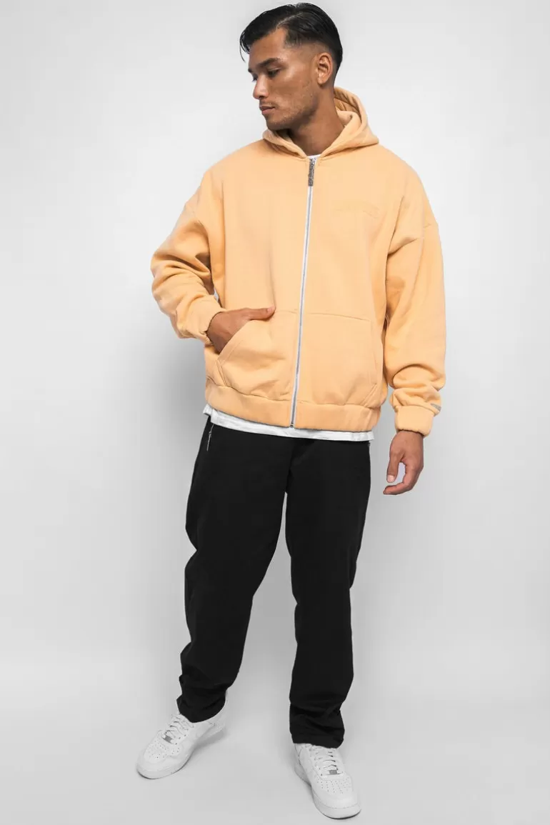 Clearance Dropsize Super Heavy Oversized Hd Print Zip-Hoodie Washed Peach